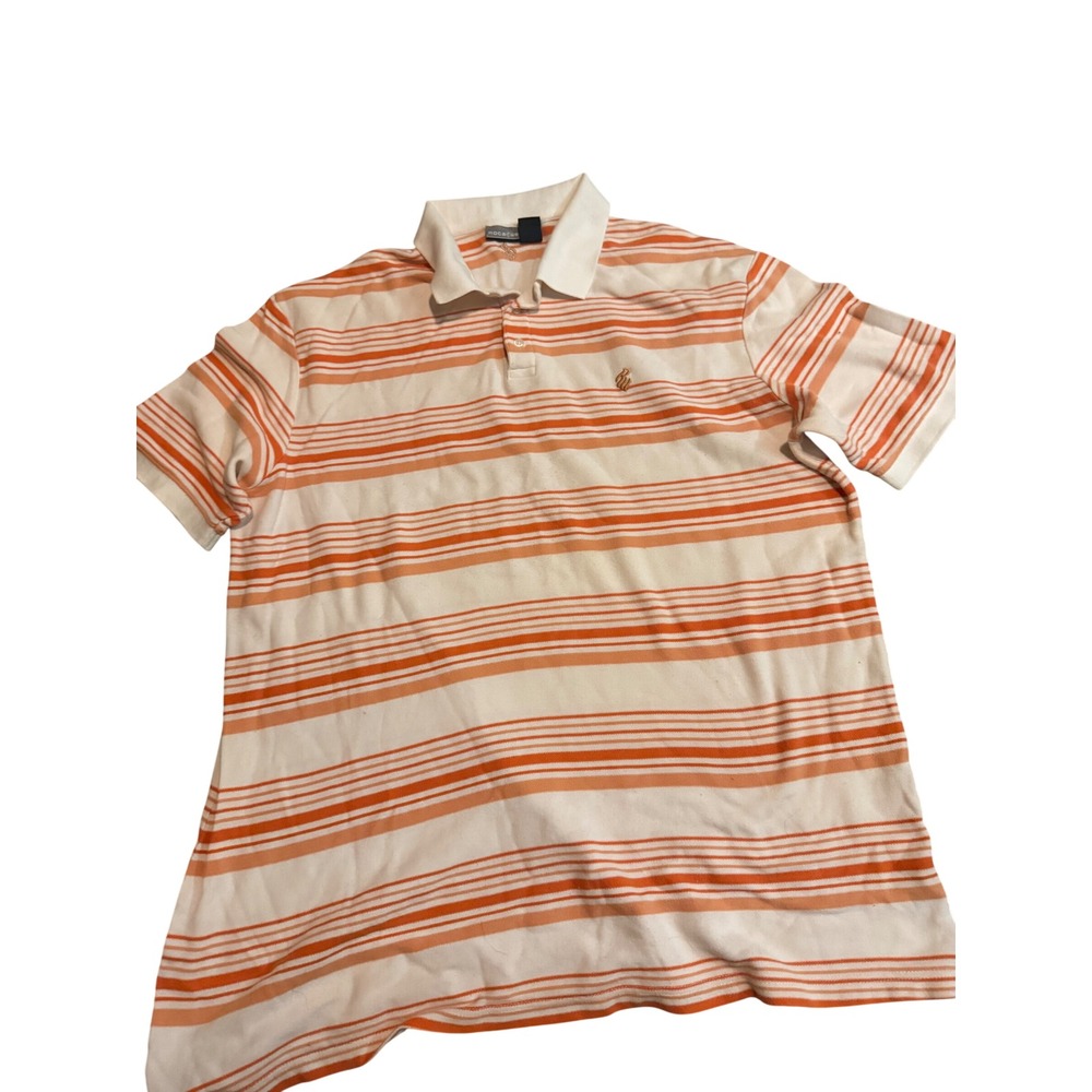 Y2K Rocawear Mens 2XL Orange White Striped  Polo Shirt Cotton Pique Logo